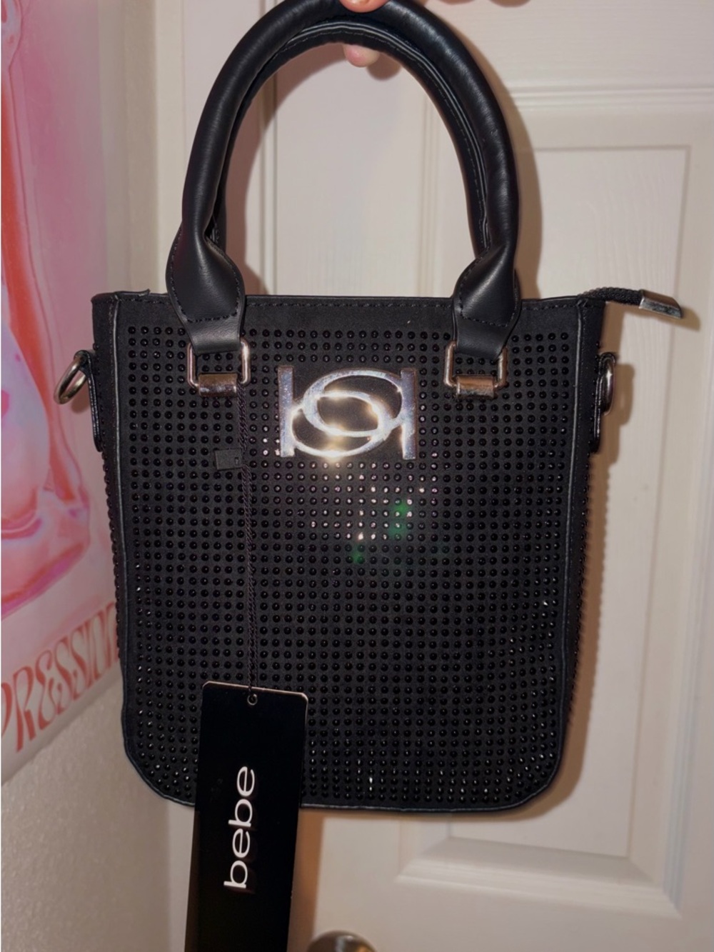 BEBE y2k style rhinestone mini tote bag w/ crossbody strap NEW WITH TAGS